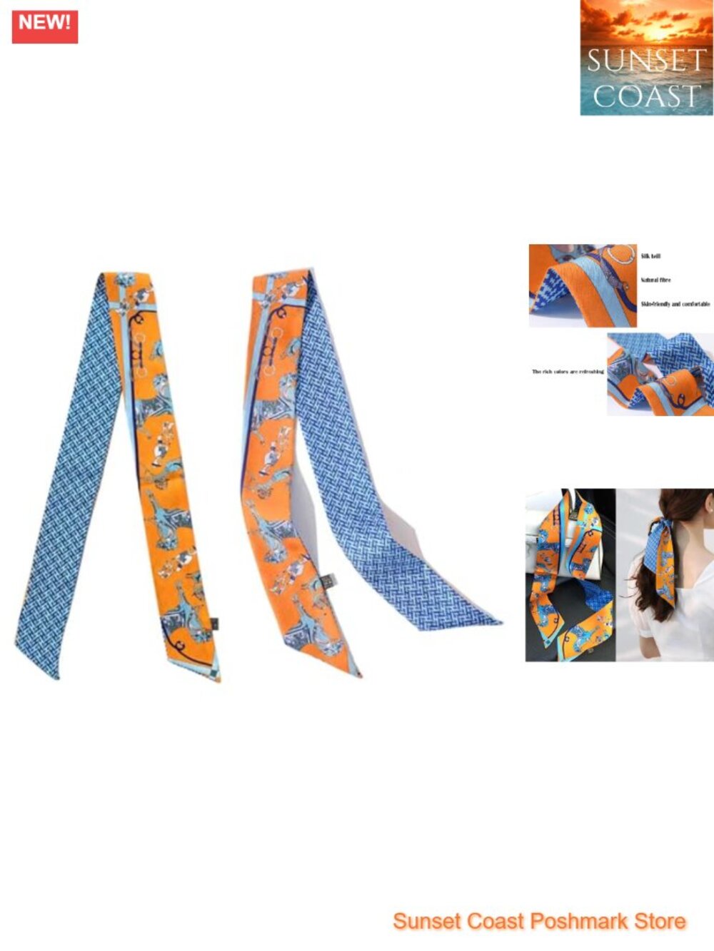 2-Pack 100% Mulberry Silk Skinny Scarves for Hair, Bags, Wrist